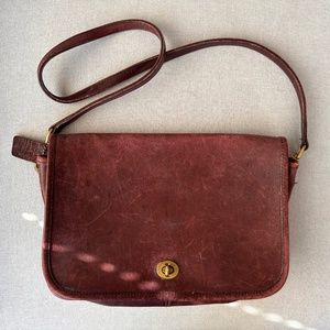 Vintage Coach Leather Fold Over Bag, Reddish Brown